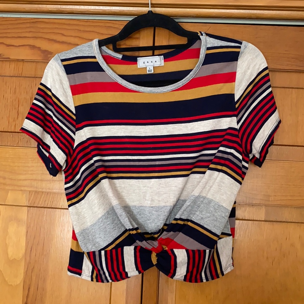Striped Front Tie Tshirt